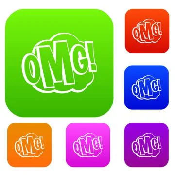 OMG, comic text speech bubble set color collection Stock Illustration