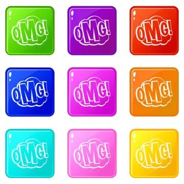 OMG, comic text speech bubble icons 9 set Stock Illustration