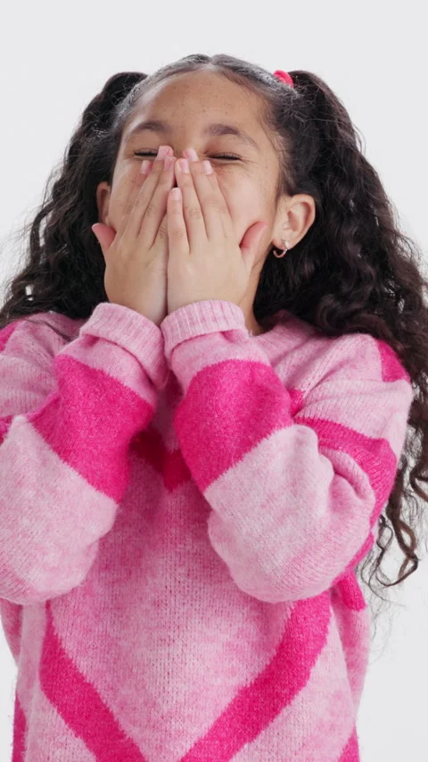Omg, face and child in studio with shock, gift announcement and surprised at Stock Footage 340623971