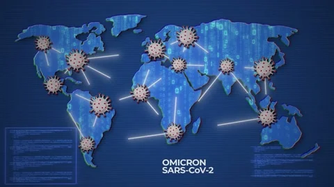Omicron Connection Binary Code on The World Map Animation. Digital Data. Video stock 172213825