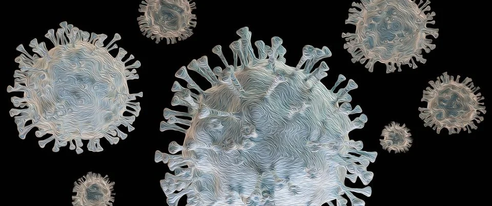Omicron, Coronavirus - schematic, stylized image of a virus of the Corona family Stock Illustration