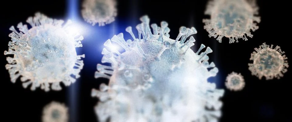 Omicron, Coronavirus - schematic, stylized image of a virus of the Corona family 库存插图