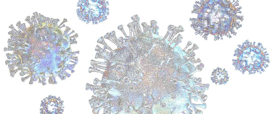 Omicron, Coronavirus - schematic, stylized image of a virus of the Corona family 库存插图