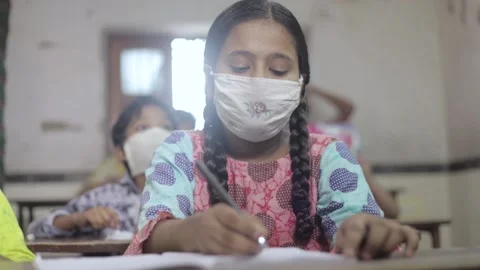 Omicron, Indian Students Studying In Classroom Wearing Mask, school Stock Footage 138131830