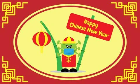 Omicron virus greeting happy chinese new year by wearing a medical mask Stock Illustration