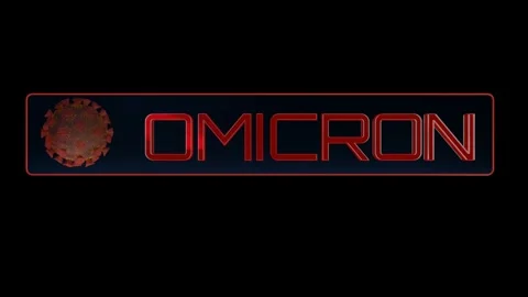 Omicron word with rotating coronavirus model on black background. concept of a n Stock Footage 166391639