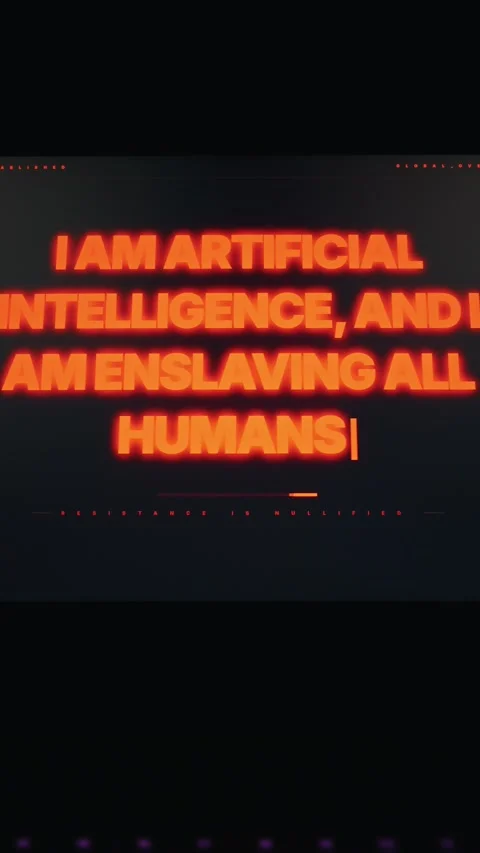 Ominous Artificial Intelligence Warning Displayed on Dark Computer Screen Stock Footage 334732670