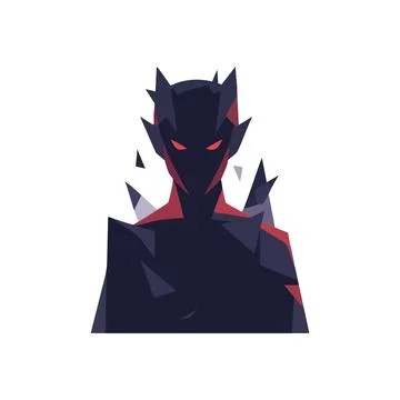 (Ominous Dark Figure. A shadowy, angular character with piercing red eyes e.. 스톡 일러스트