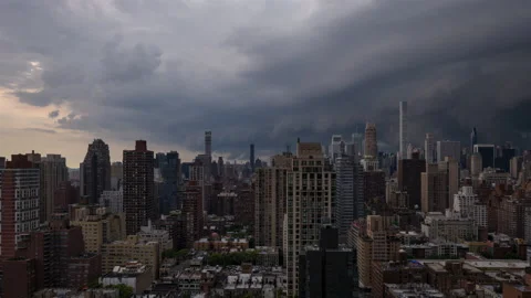 Ominous Lightning Storm Manhattan Cityscape Crop (1 of 2) Stock Footage 168576653