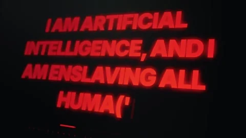 Ominous Red Glitchy Text Displaying Artificial Intelligence Warning Message Stockbeeldmateriaal 334730057