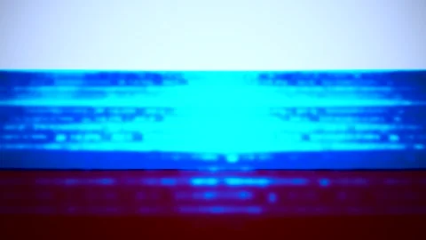 Ominous Russian Flag with Overlaid Computer Data Stock Footage 330019092
