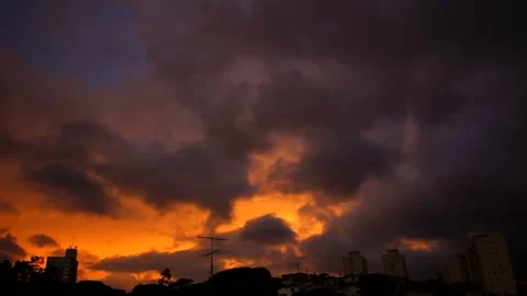 Ominous Sunset Orange Sky Stock Footage 222876027