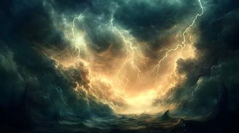 Ominous Supernatural Storm Scene with Dramatic Cinematic Clouds and Lightning Stock Illustration
