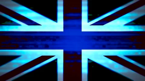 Ominous UK Flag with Overlaid Computer Data Stock Footage 330019259