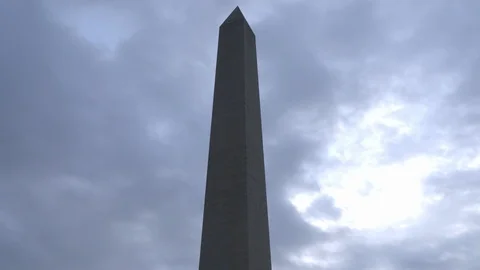 Ominous wide tilt down of cloudy Washington Monument. Stock Footage 126988115