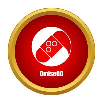Omisego cryptocurrency logo on red circle icon Stock Illustration