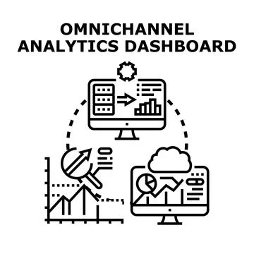 Omnichannel analytics dashboard visualizing data flow and insights Stock Illustration