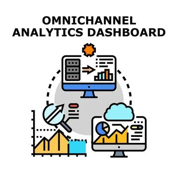 Omnichannel analytics dashboard visualizing data flow and insights Stock Illustration