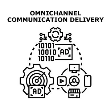 Omnichannel communication delivery across multiple digital channels Stock Illustration