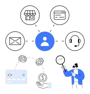 Omnichannel Customer Interaction Including Email, Store, Web, and Call Cent.. Stock-Illustration