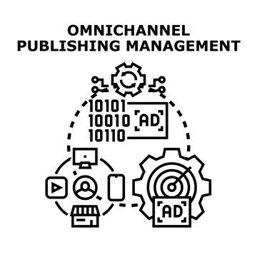 Omnichannel publishing management reaching target audience Stock Illustration