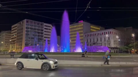 Omonoia Square by Night Stock Footage 201380789