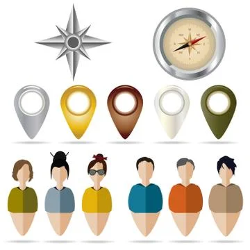 ?ompass , tags and labels in the form of people 스톡 일러스트