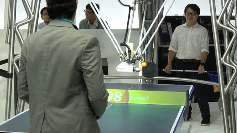 Omron Robot playing ping-pong table tennis  Stock Footage 89510200