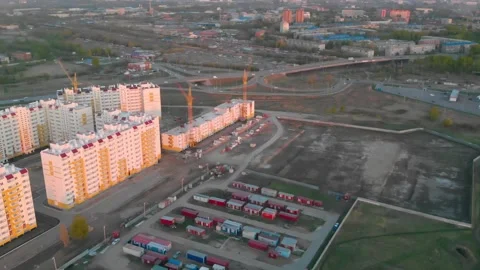 Omsk residental district constructiion Aerial Pan Shot, Amur 動画素材 236609853
