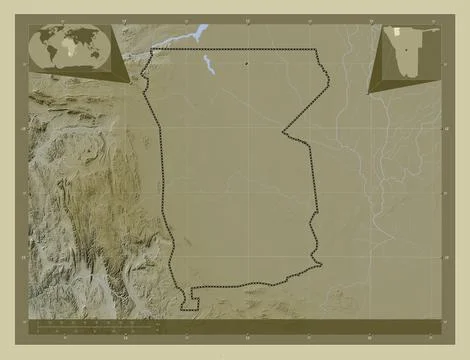 Omusati, Namibia. Elevation map colored in wiki style with lakes and rivers Stock Illustration