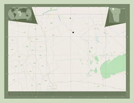 Omusati, Namibia. Open Street Map. Locations of major cities of the region Illustrazione stock