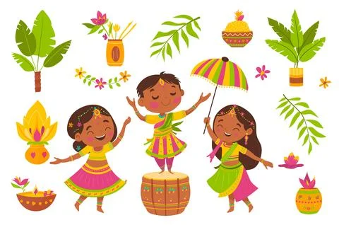 Onam Celebration Set Elements Stock Illustration