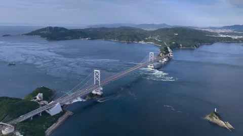 Onaruto Bridge Over Naruto Strait and Tokushima Coast, Japan Stock Footage 342251867