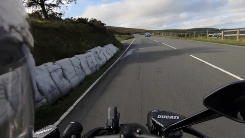 Onboard bike camera, Mountain section, Guthrie's, on Isle of Man TT course. Stock Footage 102965318