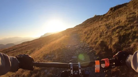 Onboard camera: Mountain biking downhill in stone road in Slate Mountain, Great Stock Footage 103341830