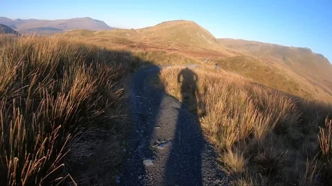 Onboard camera: Mountain biking downhill in stone road in Slate Mountain, Great Stock Footage 107726348