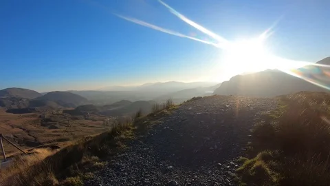 Onboard camera: Mountain biking downhill in stone road in Slate Mountain, Great Stock Footage 107728278