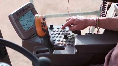 Onboard Computer in the Cab of a Modern Tractor or Harvester Stockbeeldmateriaal 107769561