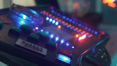 Onboard control of the spacecraft. Panel with many buttons and indicator lights  스톡 동영상 98821478