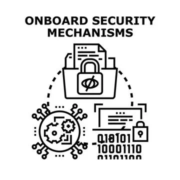 Onboard security mechanisms protecting digital data and privacy Stock Illustration