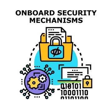 Onboard security mechanisms protecting digital data and privacy Stock Illustration