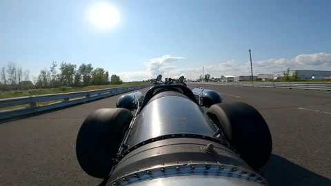 Onboard view of jet engine car speeding on race track and pulling parachutes 스톡 동영상 231349186