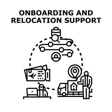 Onboarding and relocation support service concept presenting process Stock Illustration