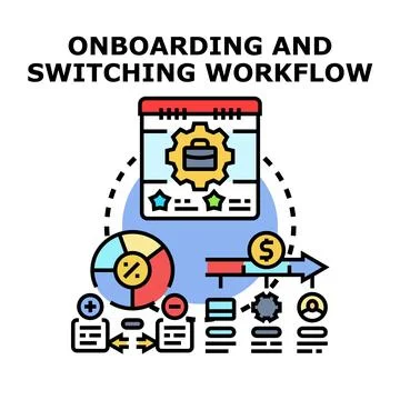 Onboarding and switching workflow concept diagram 库存插图