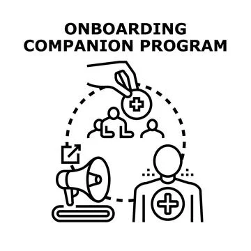 Onboarding companion program concept, supporting new employees Stockillustratie