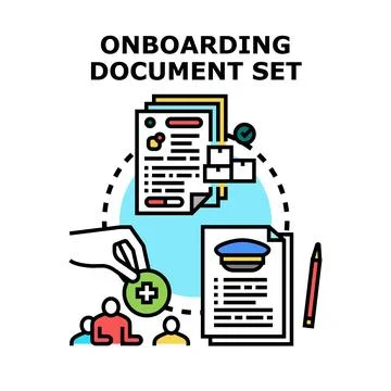 Onboarding document set preparing new employee employment Stock Illustration
