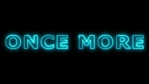 Once more neon text glowing cyan on black screen. 動画素材 332533571