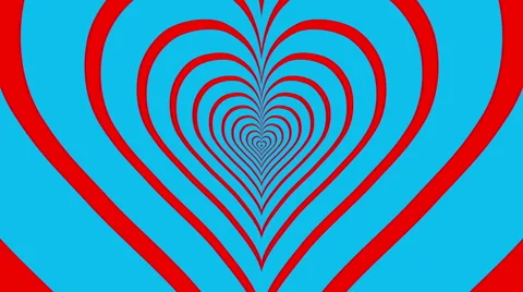Oncoming concentric nested red hearts on a blue background. Stock Footage 59950981