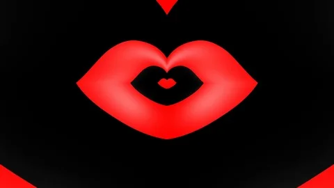 Oncoming concentric nested red lips morph into a heart. Stock Footage 72279876