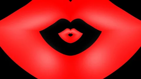 Oncoming concentric nested red lips morph into a kiss. Stock Footage 72279962